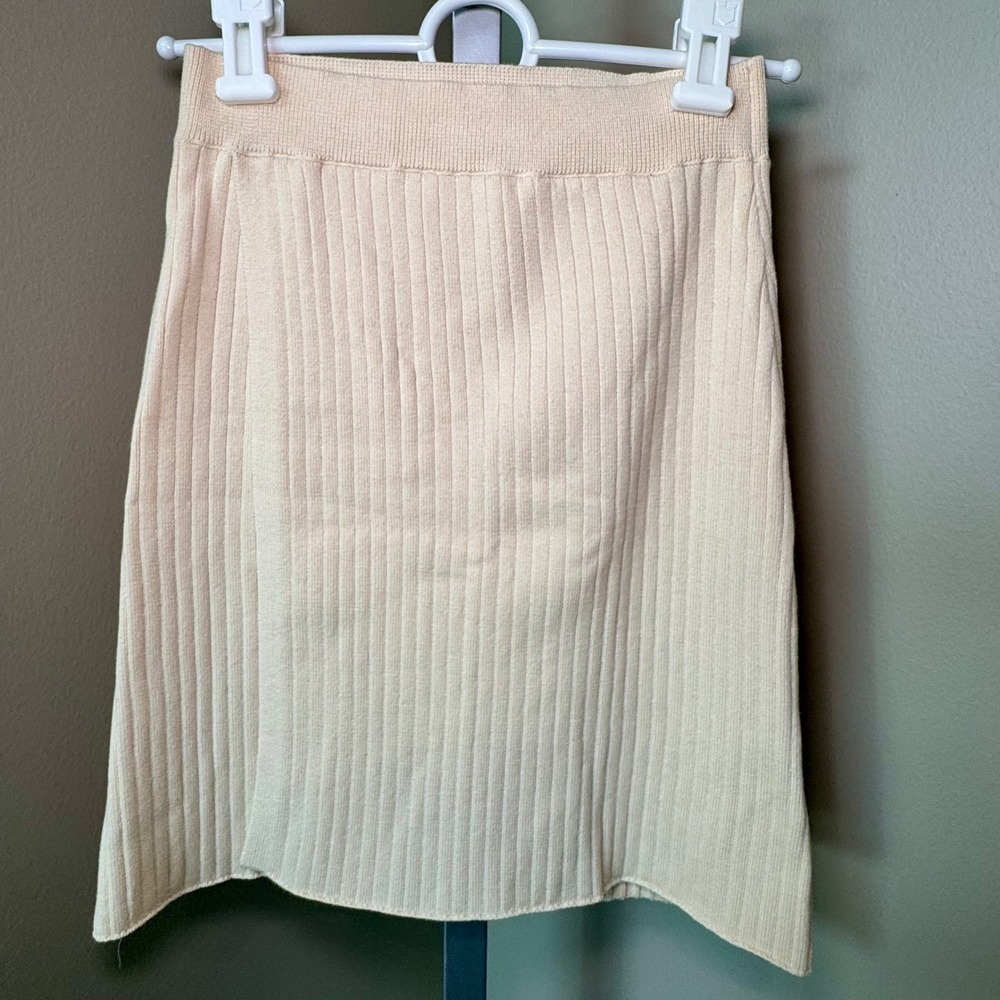 Free People Women Cream Ribbed Knit Mini Skirt Cotton Blend XS